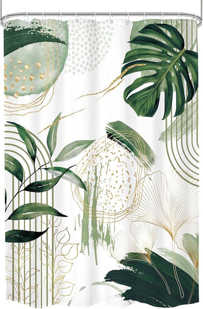 Green Boho Shower Curtain 72Wx96H Extra Long Sage Green Modern Mid Century Abstract Tropical Palm Leaves Bohemian Plant Bathroom Decor Minimalist Bath Curtain Fabric Polyester 12 Pack Hooks
