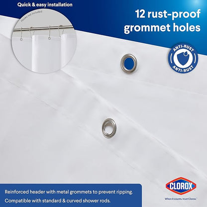 CLOROX Shower Curtain Liner, Premium Lightweight Flexible Waterproof 3g PEVA for Bathroom with Weighted Magnets, Standard Size 70" x 72", White 2 Pack