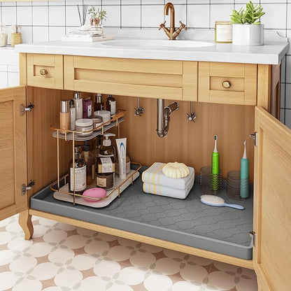 Jin&Bao Waterproof Under Sink Mat 28" x 22", Thick Silicone Mat Cabinet Protector for Kitchen and Bathroom, Shelf Liner, Home Organizer and Storage, Multipurpose Tray for Gadgets and Essentials