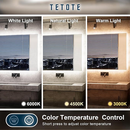 TETOTE 96 x 36 Inch LED Backlit Bathroom Mirror with Lights,3Color White/Warm/Natural,Anti-Fog Lighted Mirror,Dimmable,Vanity Mirror,Wall Mounted