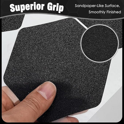 S&X 24 Pcs Shower Non Slip Stickers (Large 4.7" Hexagon), Modern Black Bathtub Non Slip Stickers, High Traction Grit Safety Decals for Tub Floor, Waterproof with Scraper