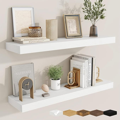 fuqing Floating Shelves for Wall, Wall Mounted Wood Floating Shelf with Invisible Brackets for Living Room, Bathroom, Bedroom, Kitchen Storage and Decor, 30 Inch Set of 2, White