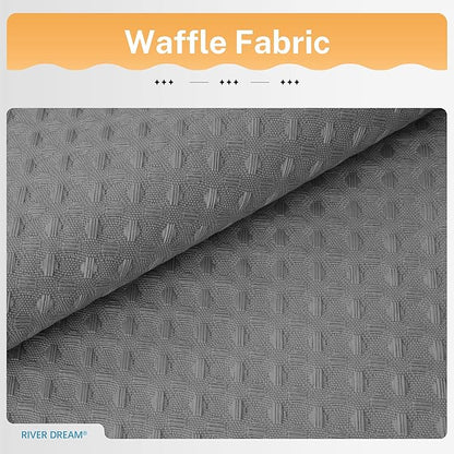 River Dream Grey Shower Curtain with Liner Set, Waffle Fabric Shower Curtain and Waterproof Clear Liner Set with Double Sided Metal Hooks, 72" W*72" H