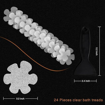 Original 24PCS Upgraded Gentle Bathtub Stickers Non-Slip, Safety Shower Treads Adhesive Appliques with Premium Scraper