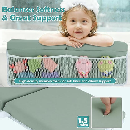 Baby Bath Kneeler and Elbow Rest Pad Set, 1.5 Inch Thick Memory Foam Soft Bath Kneeler with Bath Toys Organizer, Non-Slip, Quick-Dry, Foldable Kneeling Mat, Ideal Gift for Parents