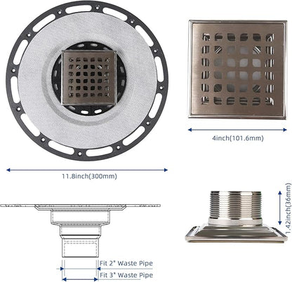 4-Inch Square Shower Drain with Bonding Flange - Durable Stainless Steel Shower Drain Flange Kit for Quick Drainage, Easy Installation, Ideal for Bathroom & Wet Area Renovations