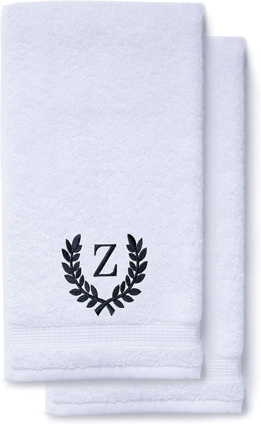 Decorative and Monogrammed Hand Towels for Bathroom Kitchen Makeup | Personalized Gift for Wedding-Bridal | Roman Font Custom Luxury Turkish Towel | Spa Collection, Oversized, 16 X 30 Inch, Set of 2