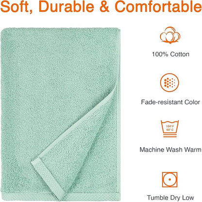 Amazon Basics 100% Cotton Quick-Dry Lightweight Moisture Absorbing Bath Towel, 2-Pack, Seafoam Green, 54" x 30"