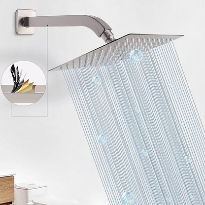HarJue Shower Arm with Flange and Teflon Tape, Wall Mounted Square Shower Pipe 304 Stainless Steel Extension Arm for Fixed Shower Head & Handheld Shower (10 Inch, Brushed Nickel)