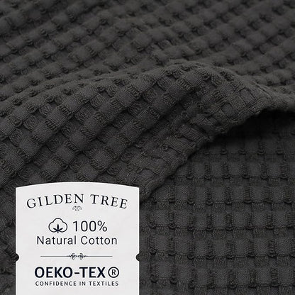GILDEN TREE Waffle Bath Towels Wash Cloths for Showering, Exfoliating Washcloth Quick Dry Towel, Face Towels for Washing Face Cotton Washcloths Set of 4, Modern Style (Faded Black)