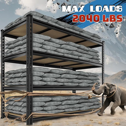 55" W Storage Shelves, 2040LBS Garage Shelving Heavy Duty, 4-Tier Storage Shelving, Adjustable Metal Shelving Unit for Garage, Warehouse, Pantry, Kitchen, 55" W × 24" D × 60" H