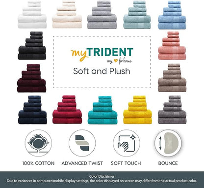 TRIDENT Soft & Plush Luxury Towel Set, 100% Cotton, 2 Bath Towels 2 Hand Towels 2 Washcloths Highly Absorbent Towels for Bathroom, 6 Pieces snowclad White Towel Sets