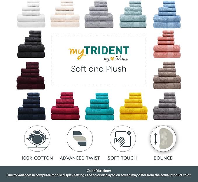 TRIDENT Soft & Plush Luxury Towel Set, 100% Cotton, 2 Bath Towels 2 Hand Towels 2 Washcloths Highly Absorbent Towels for Bathroom, 6 Pieces Charcoaly Grey Towel Sets