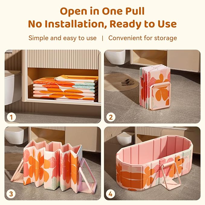 Portable Foldable Bathtub, Freestanding Bathtub No Installation, Bathroom SPA Soaking Bath Tub, Shower Stall Collapsible Hot & Ice Bath for Indoor Outdoor (Pink, ‎47.2"L x 21.6"W x 19.6"H)