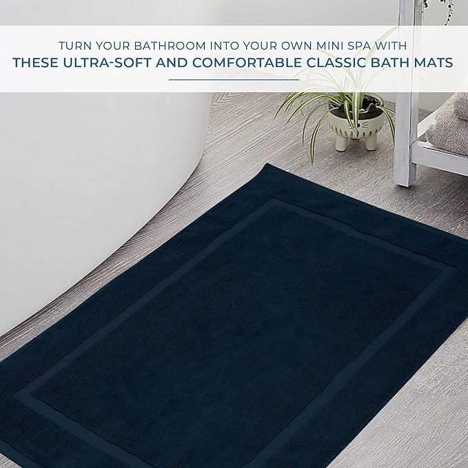 DAN RIVER Classic Cotton Bath Mats Set of 2 – Not a Bathroom Rug, Ultra Soft, Highly Absorbent & Machine Washable Bath Mat Towel for Bathroom Floor Mat – Durable, Quick-Dry, 21x34 Inches, Blue Opal