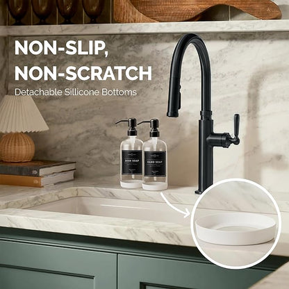 Vine Creations Clear Glass Soap Dispenser, 2 Pack Kitchen Soap Dispenser Set with Stainless Steel Pump, 16 oz Dish Soap and Hand Soap Dispensers for Bathroom with Waterproof Labels