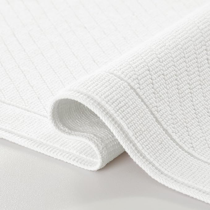 Arkwright 100% Cotton Bathroom Rug - High Absorbent Stylish Textured Woven Design Bath Mat, Slip Resistant Backing for Shower and Bathtub Floor, 17x24 in - White
