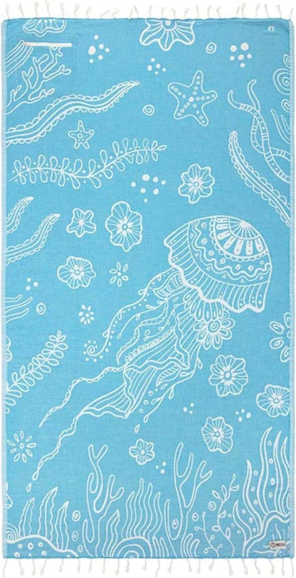 Sand Cloud Turkish Beach Towel - Sand Free - 100% Organic Turkish Cotton Yarn - Quick Dry Towel for Beach, Picnic, Blanket or Bath - As Seen on Shark Tank - Marine Life (Boho Octopus)