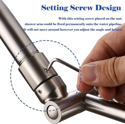 Brushed Nickel Shower Arm Extension - 13'' Adjustable Height & Range, Locking Nuts, Universal Connector for Rain & Handheld Shower Heads
