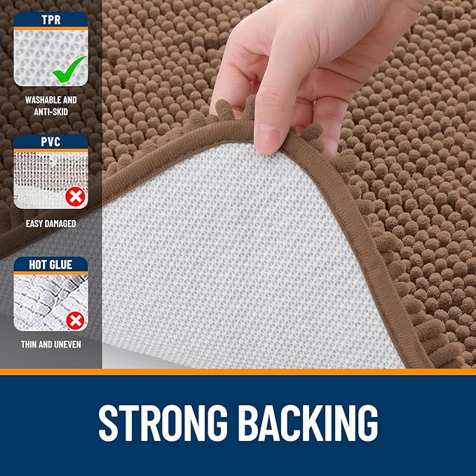 OLANLY Bathroom Rugs 36x24, Extra Soft Absorbent Chenille Bath Rugs, Rubber Backing Quick Dry, Machine Washable Bath Mats for Bathroom Floor, Tub and Shower, Home Decor Accessories, Mocha