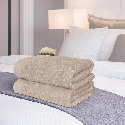Cotton 2 Pack Oversized Bath Towel Set 28x55 inches, Large Bath Towels, Ultra Absorbant Compact Quickdry & Lightweight Towel, Ideal for Gym Travel Camp Pool - Tan