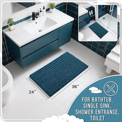 Yimobra Large Bathroom Rugs Non Slip Washable 36x24 Inch - Ultra Soft Absorbent Chenille Bath Mat, Quick Dry Shaggy Floor Carpet for Tub Shower, Peacock Blue Home Decor Accessories