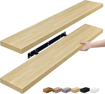 Sorbus Floating Shelves for Wall - 35 Inch Long Bathroom Shelves, Wall Decor for Bedroom, Kitchen, Living Room & Book Storage - Mounted Floating Shelf with Invisible Brackets (Maple Wood, 2 Pack)