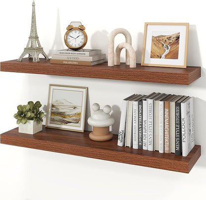 Floating Shelves for Wall, 9.3" Deep Wall Mounted Wood Shelves for Bathroom, Bedroom, Living Room, Kitchen, Hanging Shelf for Books/Storage/Room Decor (Walnut, 36")