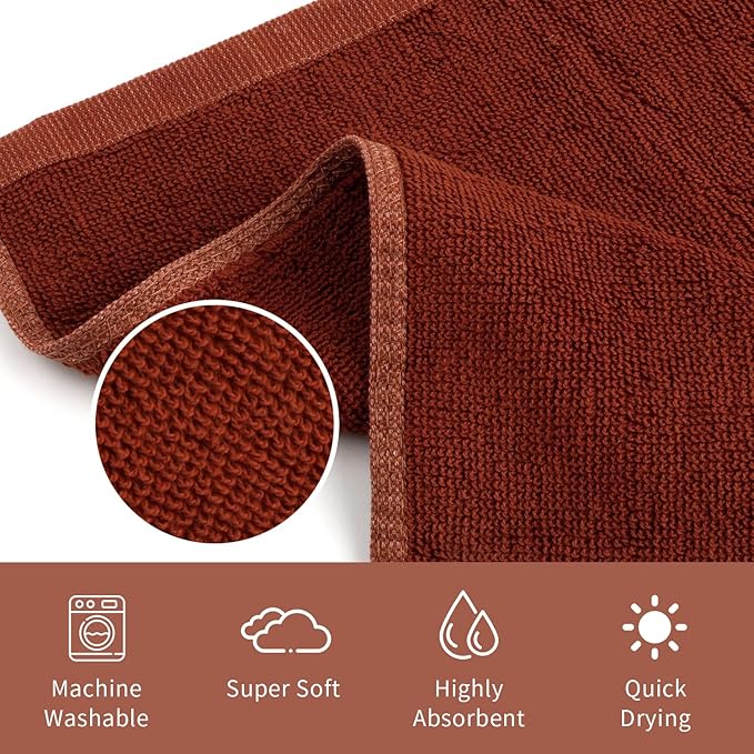 6 Pack 100% Cotton Wash Cloth, 12x12 Inch Highly Absorbent and Soft Feel Fingertip Towels, Machine Washable Washcloths for Bathroom, Gym, Hotel, Spa and Kitchen