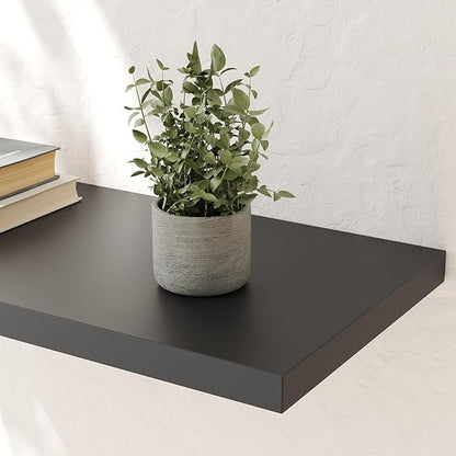 Wall Shelf Set of 3, Black Floating Shelves 36 in W x 10 in D x 1 in H, Wooden Floating Wall Shelf with Invisible Brackets for Living Room/Bedroom/Bathroom/Kitchen Storage and Decor