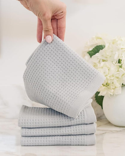 Cozy Earth Waffle Washcloths - 60% Cotton 40% Viscose from Bamboo Washcloths 13 x 13 Inches - Soft & Absorbent Terry, Reversible Mini Textured Waffle & Weave Pattern - 4 Pack