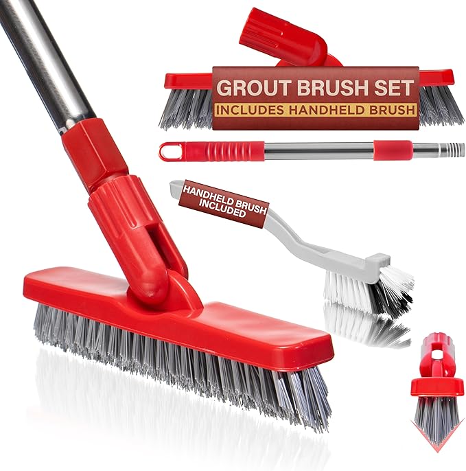 Fox Trot Ultimate Cleaning Duo: Grout Brush with Long Handle & Shower Scrubber Brush Set
