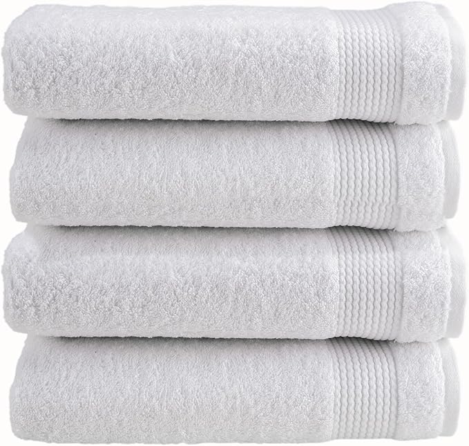 HALLEY Turkish Cotton Towels (Pack of 4) Bath Towels Super Soft Highly Absorbent 100% Cotton Towels for Bathroom and Kitchen for Mother’s Day (White)