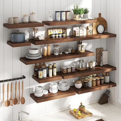 40 Inch Long Floating Shelves for Wall Set of 2, 12"D Wood Grain Bathroom Shelves with Invisible Brackets, Easy Install Engineered Wood Storage Shelves for Kitchen, Living Room, Bedroom, Walnut Finish