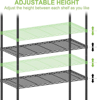 5 Tier Storage Shelves with Wheels Wire Rolling Garage Shelving Rack Organizer Heavy Duty Metal Unit Adjustable Utility Commercial Sturdy Shelves for Kitchen Garage Pantry Bathroom Closet Laundry
