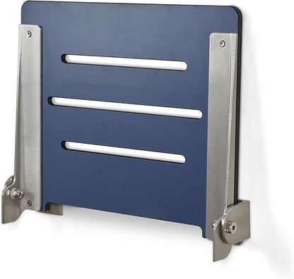 18 inch Silhouette Slimline Folding Wall Mount Shower Bench Seat, Navy Seat with Silver Frame