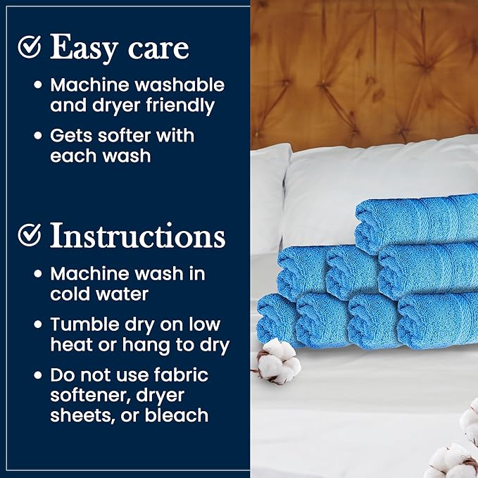 HALLEY Turkish 8 Pack Premium Washcloths (8 Pieces) 650 GSM Highly Absorbent Super Soft 100% Cotton - 8 Washcloths (Blue)