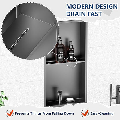 Stainless Steel Shower Niche 24" X 12", No Tile Needed Wall Niche Double Shelves, Recessed Shower Shelf for Bathroom Storage, Gun Metal