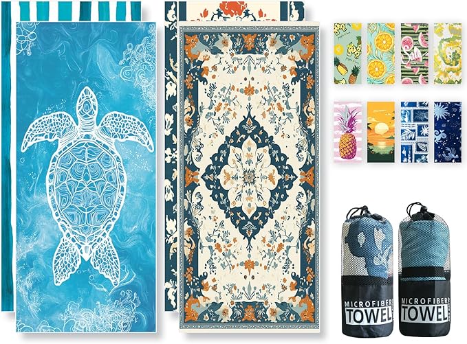 Beach Towels Oversized - 2 Pack 78'' X 35''(200 x 90 cm) Extra Large Beach Towels, 250 GSM Thicken Microfiber Sand Free Lightweight Quick Dry Beach Towel, Yoga Pool Gym Camping Travel Towel for Adults
