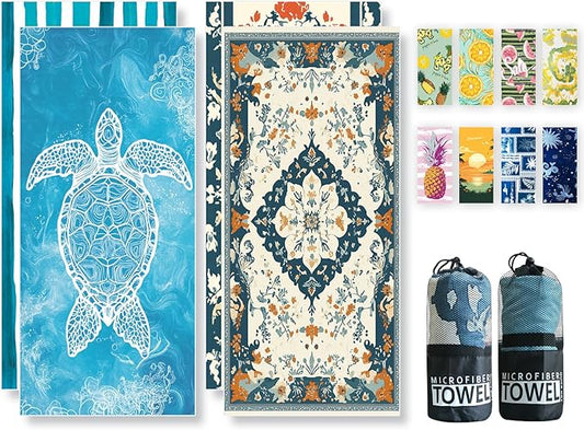 Beach Towels Oversized - 2 Pack 78'' X 35''(200 x 90 cm) Extra Large Beach Towels, 250 GSM Thicken Microfiber Sand Free Lightweight Quick Dry Beach Towel, Yoga Pool Gym Camping Travel Towel for Adults