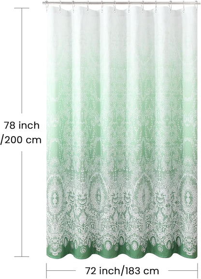 78 Inch Long Shower Curtain - Chantilly Lace Design, Heavyweight Polyester, Grass Green to White Ombre, 72" W x 78" H