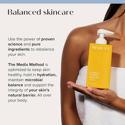 MEDIX Fragrance Free Firming Retinol Body Lotion + Brightening Vitamin C Cream 2pc Skin Care Set | Crepey Skin Care Treatment | Anti Aging Body Cream & Face Moisturizer For Crepe Skin & Dark Spots