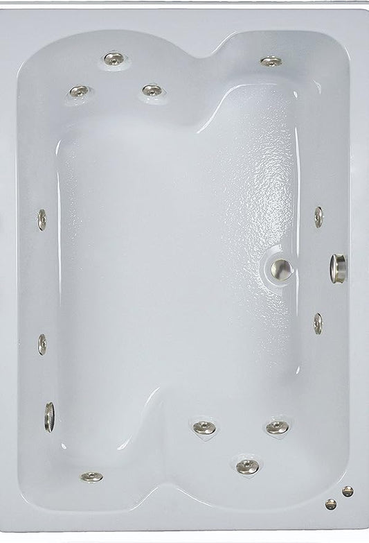 60 in. x 43 in. Acrylic Rectangular Drop-In Whirlpool Bathtub with Center Drain in White