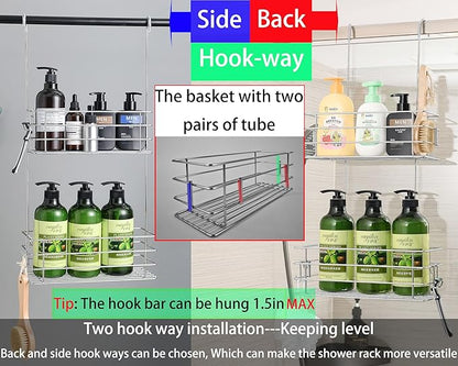 Hanging Shower Rack Shower Caddy with Rotatable Hook bar Over the Door and Can be Hung on the Faucet or Claw Foot, 304 Stainless Steel Rust Proof and Durable (Double-Layer)