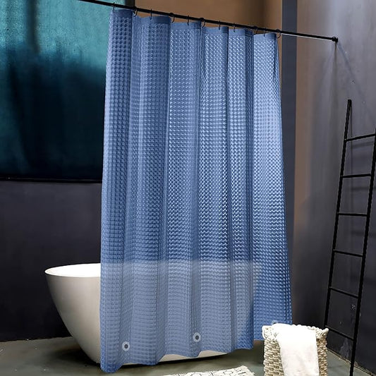NTBAY EVA Semi-Transparent Clear Shower Curtain with Navy Checkered, Water-Repellent Liner with 3 Magnets for Bathroom, 72x72 Inches