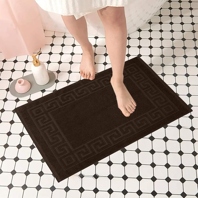 DAN RIVER Greek Cotton Bath Mats Set of 2 – Not a Bathroom Rug, Ultra Soft, Highly Absorbent & Machine Washable Bath Mat Towel for Bathroom Floor Mat – Durable, Quick-Dry, 21x34 Inches, Brown