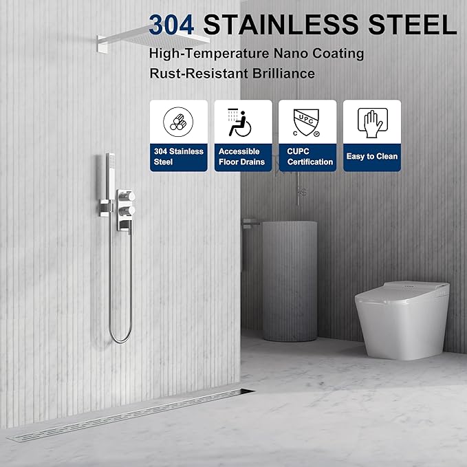 Neodrain 36 Inch Rectangular Linear Shower Drain with Brick Pattern Grate, Brushed 304 Stainless Steel Bathroom Floor Drain,Shower Linear Drain & Hair Strainer,Leveling feet, CUPC Certified