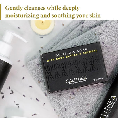 Calithea 3 Pack Soap Bars: Olive Oil Soap with Shea Butter & Oatmeal