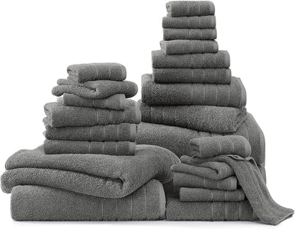 Casa Platino 100% Cotton Bathroom Towels Set – 24 Pc Collection – Plush Ring Spun Towels, Soft & Absorbent, Great for Salon, Spa or Home Use, Includes 6 Towel Types – Ultimate Grey