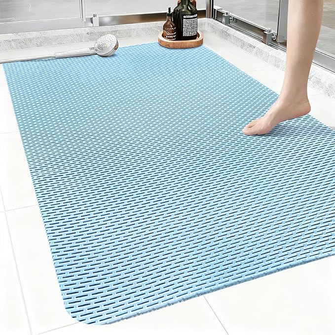 Extra Large Shower Mat: 47"x32" Non Slip Shower Mats for Inside Shower, PVC Anti Slip Shower Stall Mats No Odor, Trimmable Walk in Shower Mats for Elderly Kids